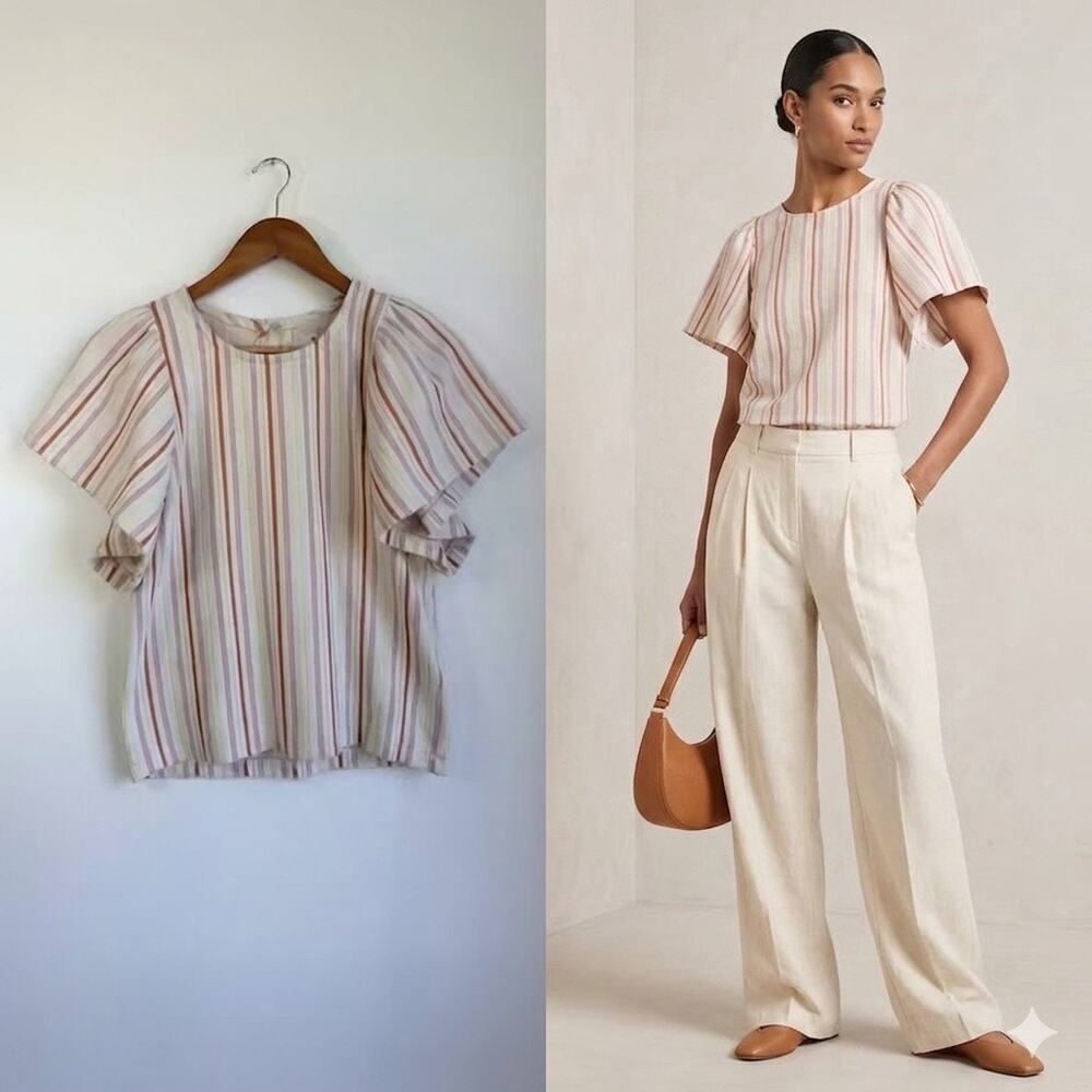 Madewell Multicolor Striped Textures Flutter-Sleeve Top Blouse Boho Style Small
